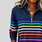 Ermelinda | Felpa a Righe con Quarto di Zip